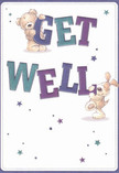 The cheerful artistry of this get well card embodies Camberwell's trademark warmth and playful optimism. A teddy bear, smiling shyly, embraces the top of the large, vibrant 'Get,' while a lively puppy with expressive eyes and floppy ears props up the word 'Well' beneath. The indigo and teal letters stand bright and proud against a soft cream background, creating a gentle vibrancy that feels both uplifting and soothing. Star-shaped bursts of blue and purple dot the scene, echoing the magical evenings spent in Camberwell parks under twinkling city lights. The gentle illustration of fur-both on bear and pup-looks touchably soft, as if inviting the recipient into a comforting embrace. More than just a charming message, this card is a visual salve: it carries emotional warmth, hope, and the thoughtfulness found in every hand-tied bouquet prepared for a friend or neighbour nearby. It's the perfect expression of comfort and resilience, brightening recovery days across Camberwell and inspiring heartfelt kindness in every sender.